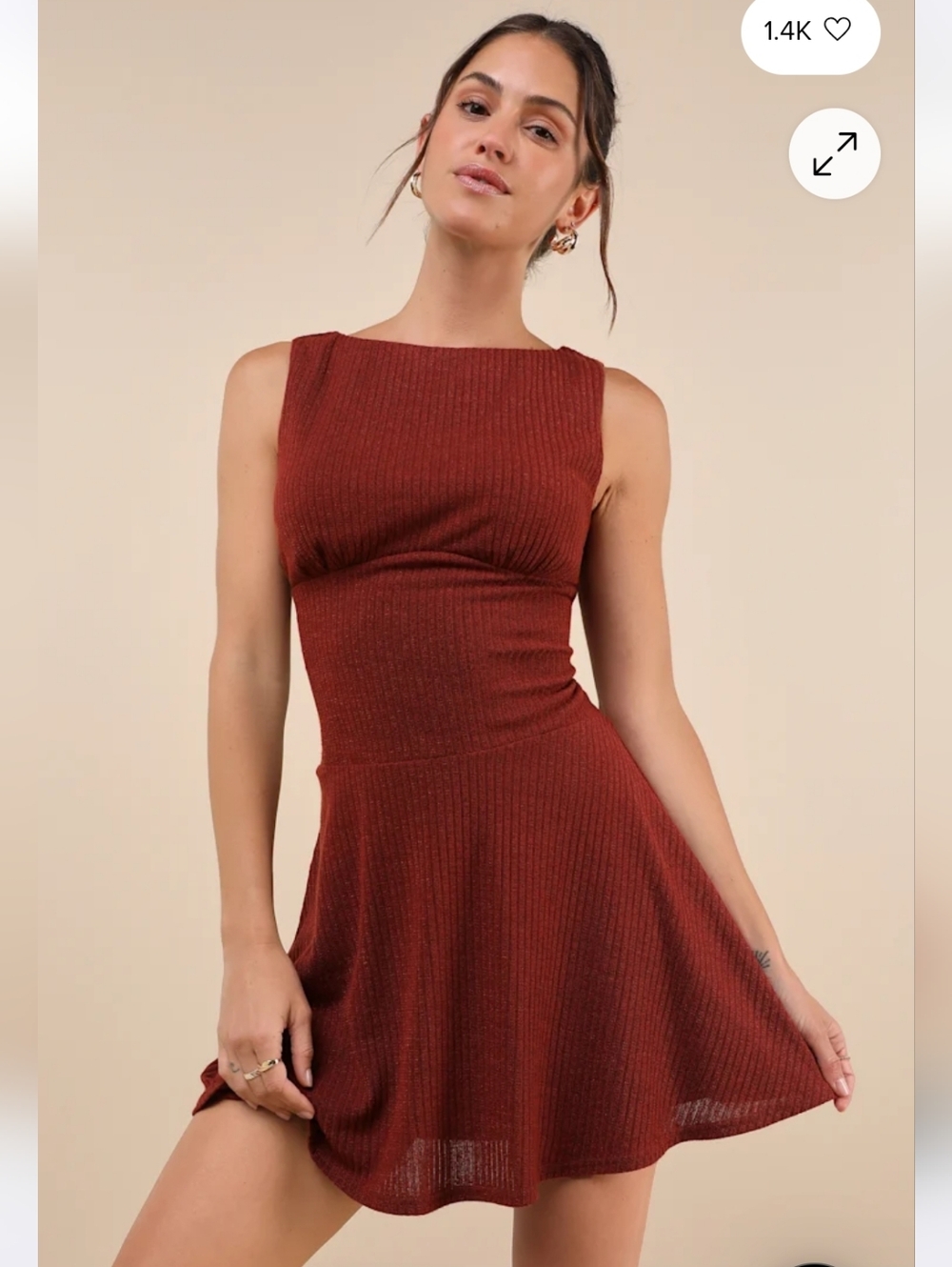 NWT Lulus Modern Moves Ribbed Knit Fit & Flare Mini Dress Brick Red Size Large